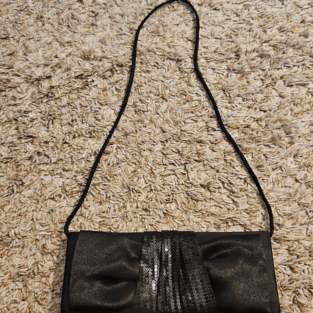 Jessica McClintock Black Satin Sequin Clutch Evening Bag - Picture 2 of 3